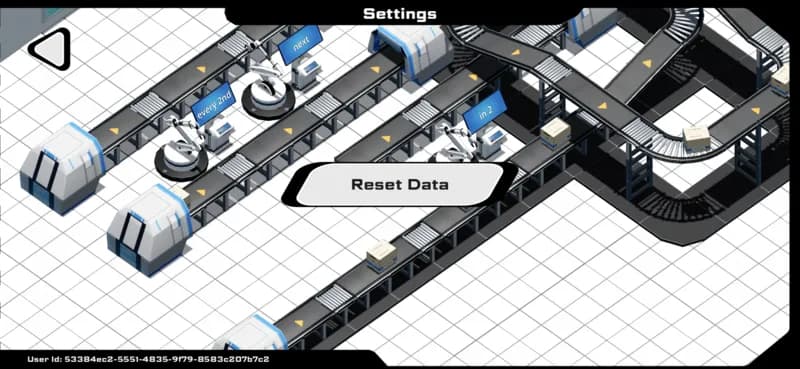 Modoolo settings screen showing the reset data option