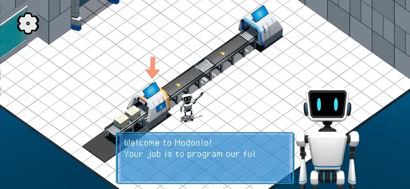 The guide robot welcoming the player